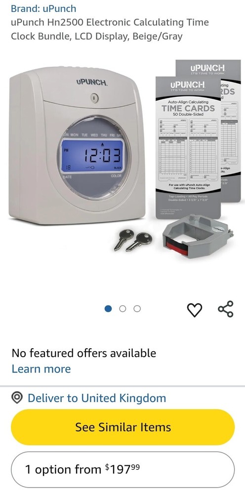 uPunch Hn2500 Electronic Calculating Time Clock Bundle, LCD Display, Beige/Gray