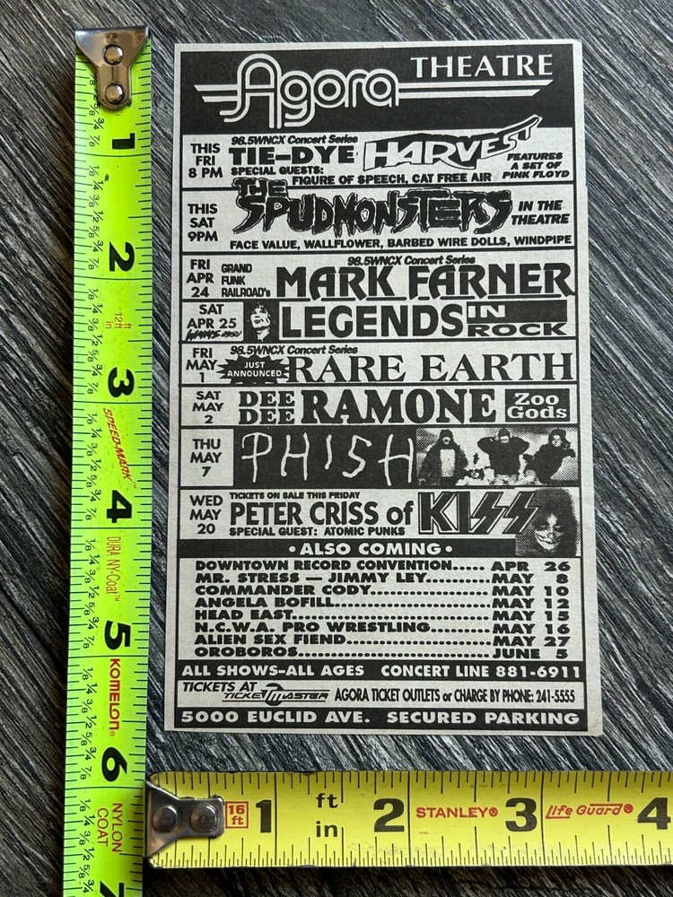 KISS Concert Ad Advert PETER CRISS Solo Tour Agora Cleveland 1992 Vintage Kiss