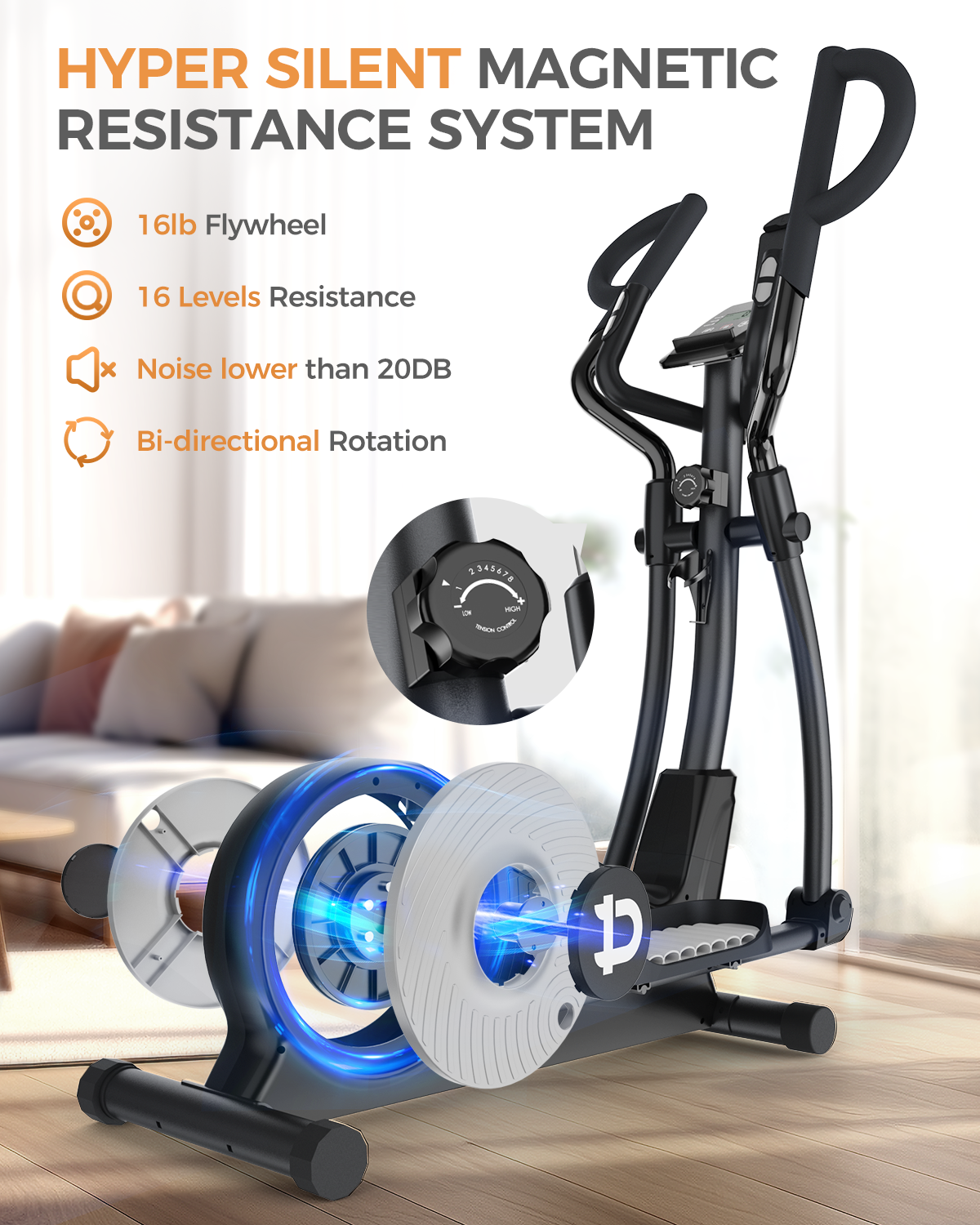 Elliptical Machine Elliptical Trainer for Home with Quiet Magnetic 16 Resistance