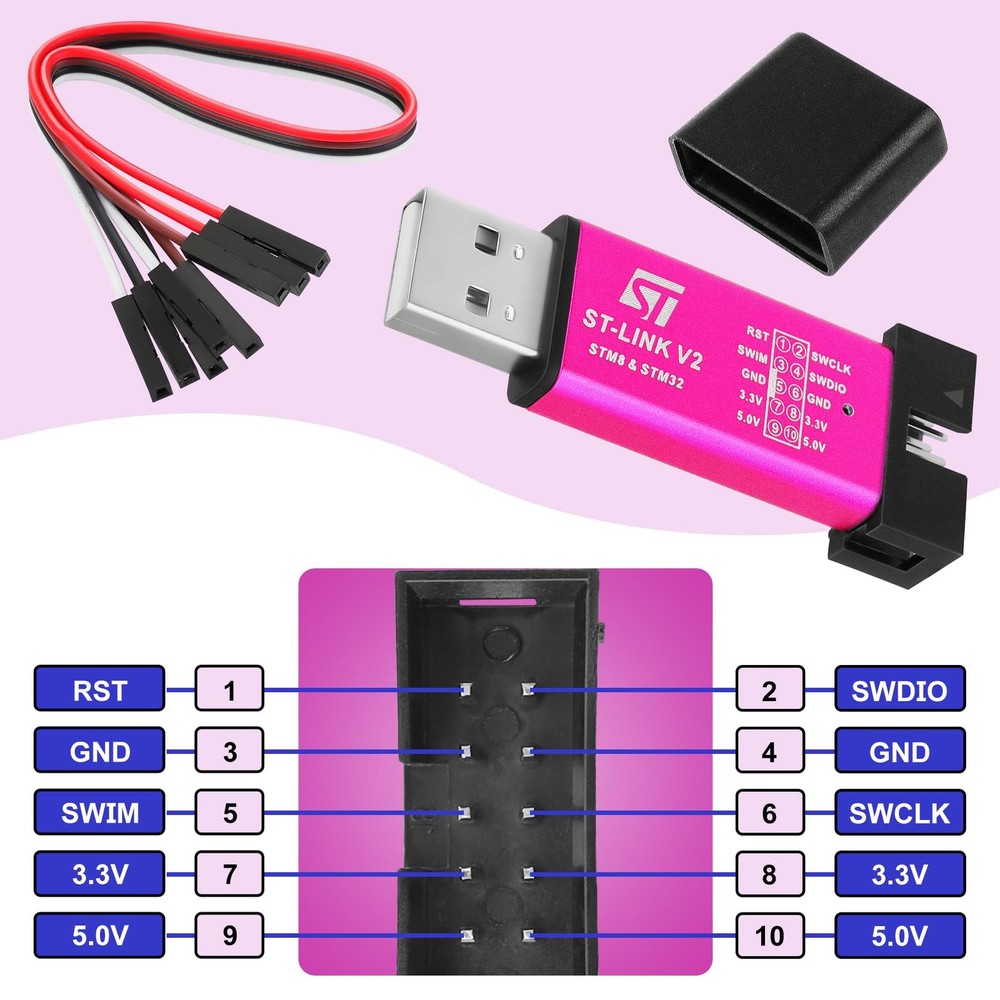ST-Link V2 Emulator Downloader Programmer Fits STM8 STM32 Series Chip Debug