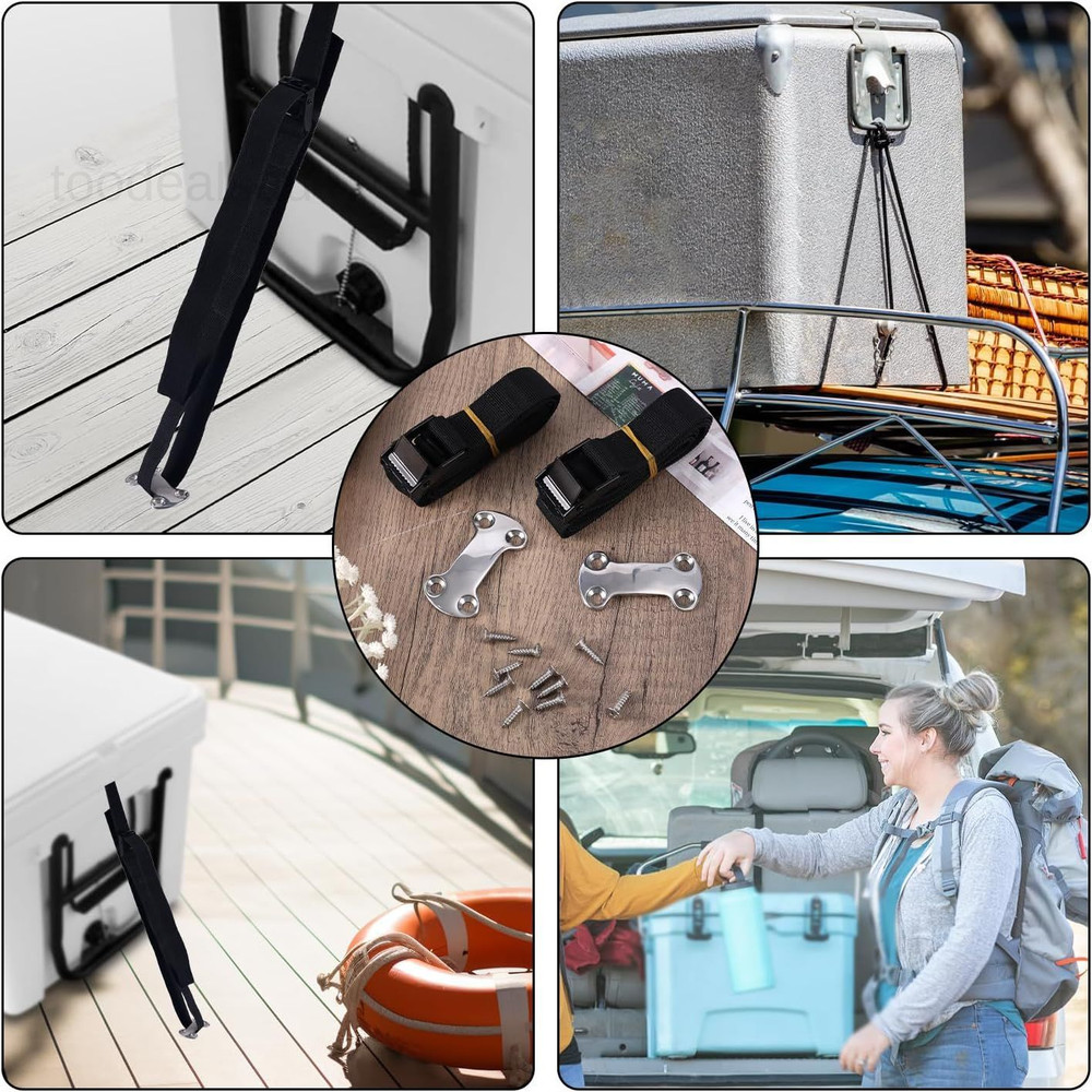 Cooler Tie Down Kit, Straps for Fixed Coolers to Medium, black,silver