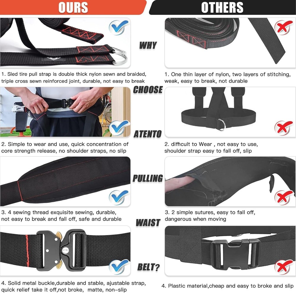 Adjustable sled pulling belt with straps hooks for strength training