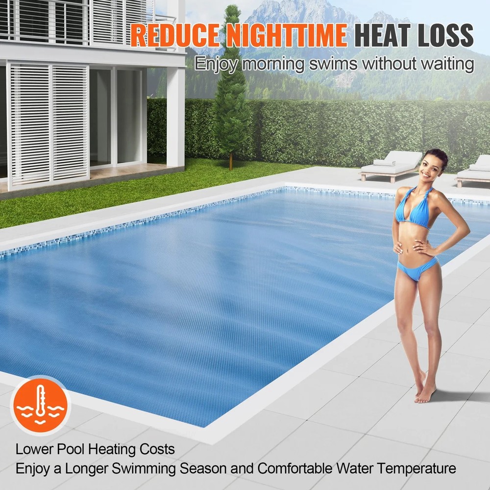 Solar Pool Cover, 24 x 12 ft Rectangle Solar Blanket for Pools