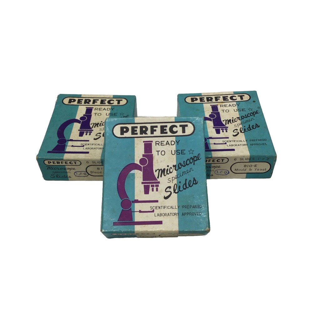 Vintage PERFECT MICROSCOPE SPECIMEN SLIDES 3 Boxes 18 Slides 810-E, N, & P
