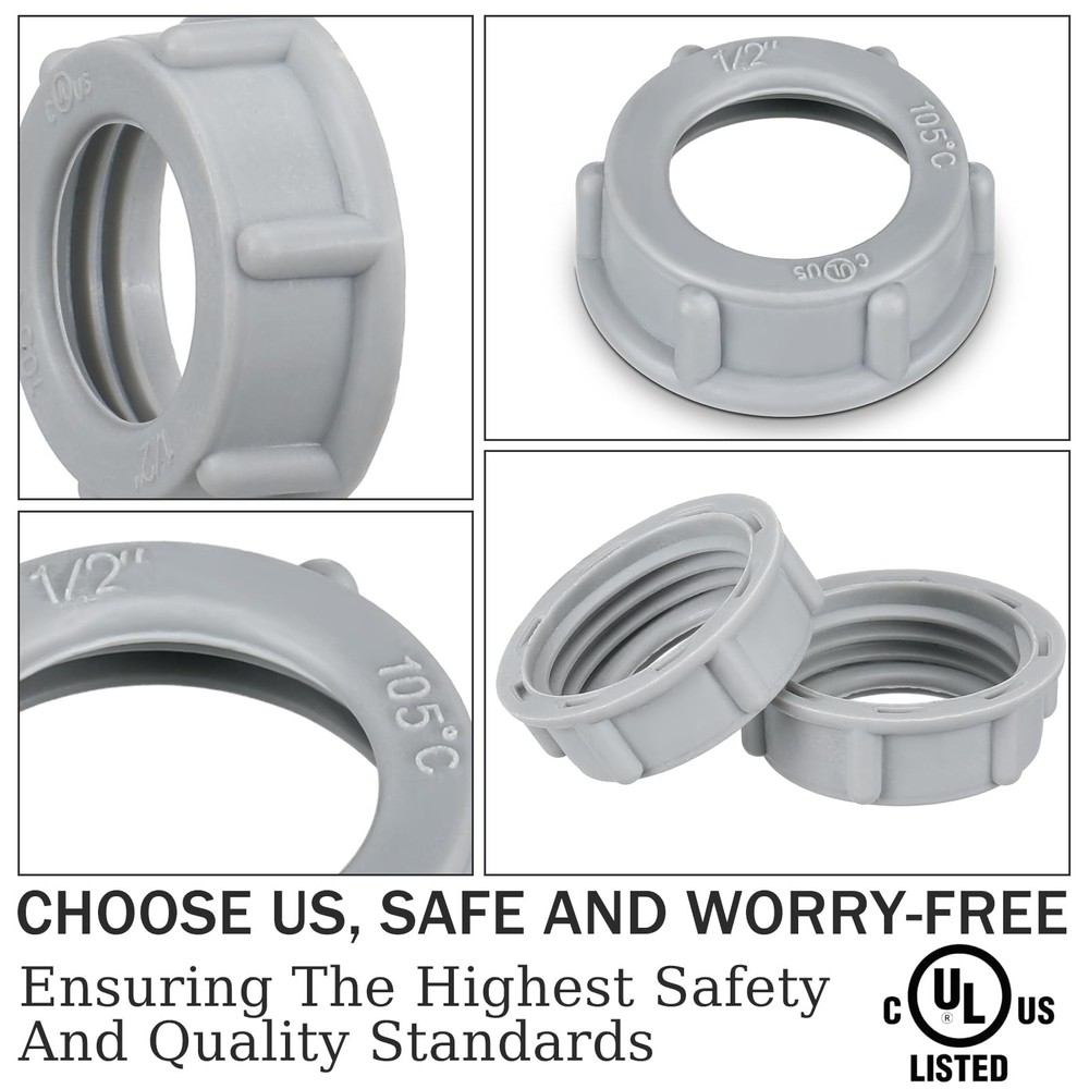 Pushglossy 100 Pcs Plastic Insulating Bushing Threaded 1-1/2 Inch, Gray