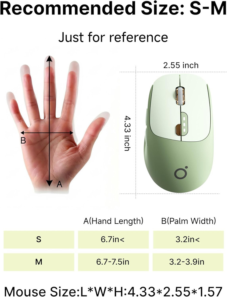 Q5 Wireless Mouse, Bluetooth & 2.4G Quiet Computer Mouses with Battery Level Dis