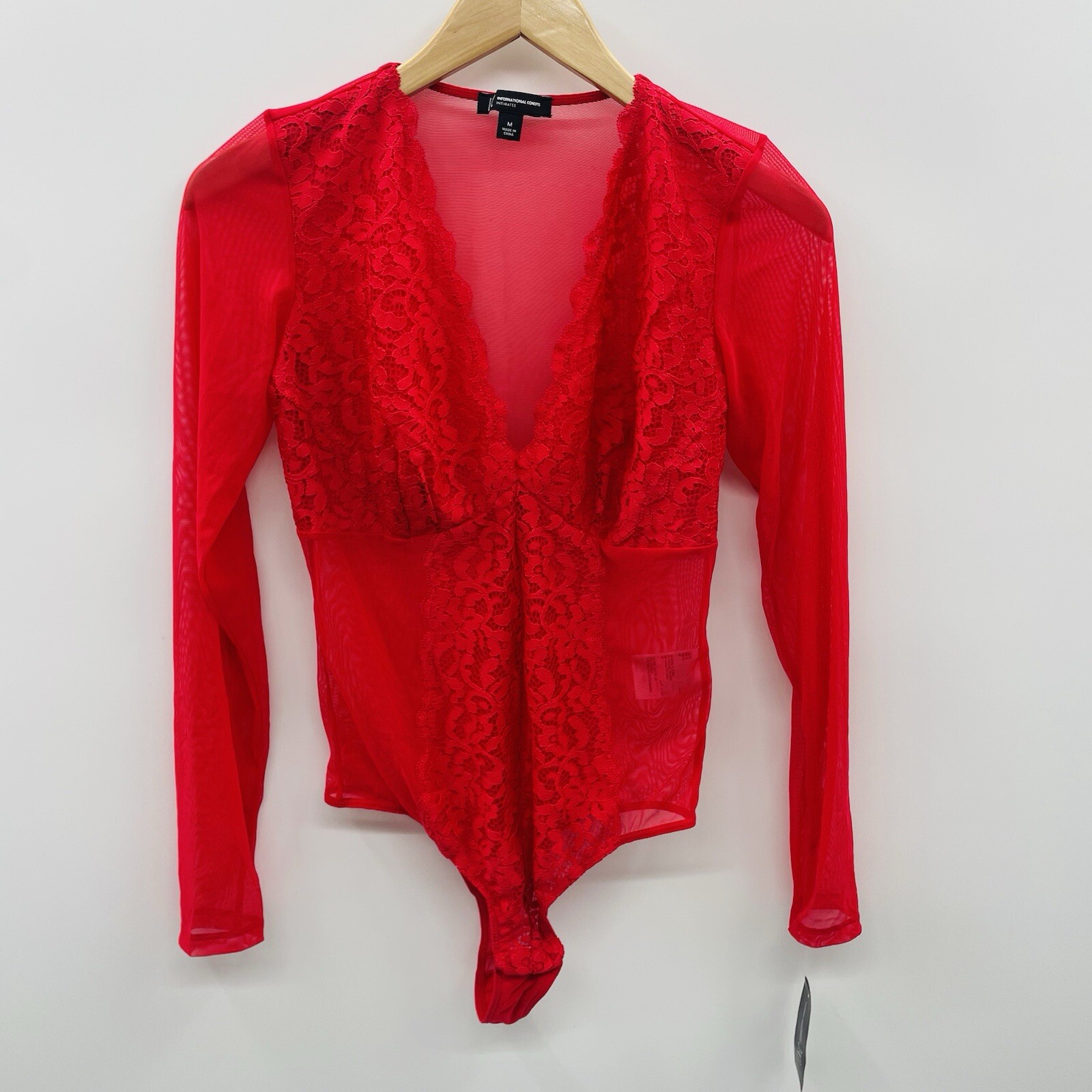 INC International Concepts Medium Not So Basic Long-Sleeve Mesh Bodysuit 2681