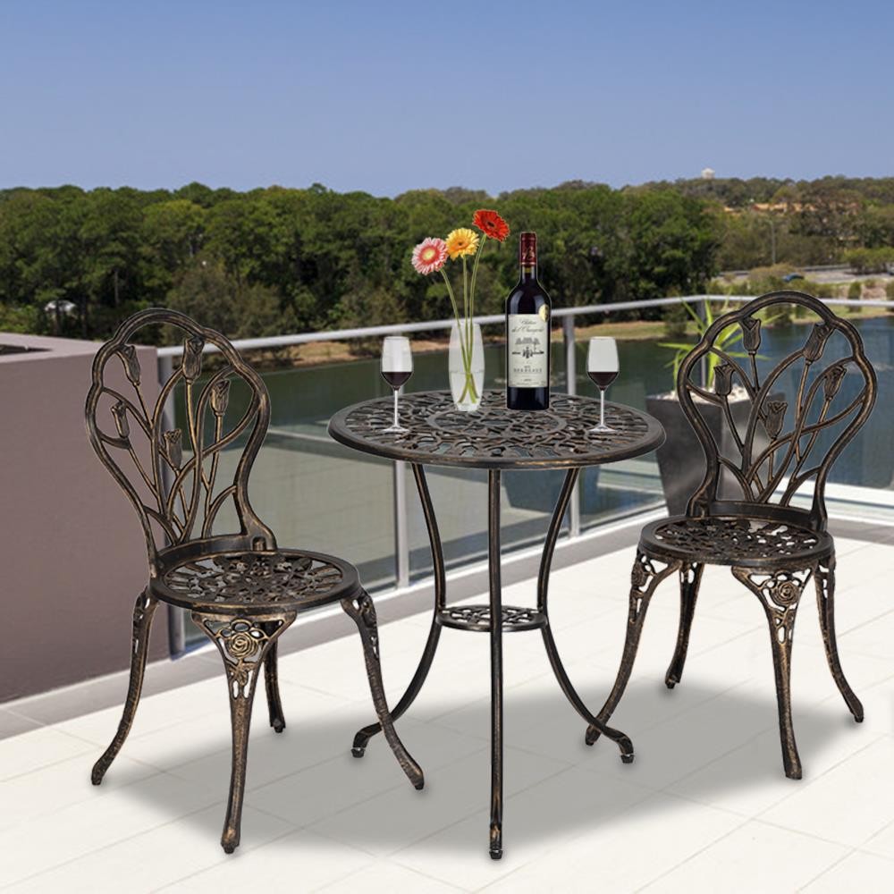 Outdoor Patio Bistro Set w/ Tulip Design Aluminum Table Chiar Set Rust-Resistant