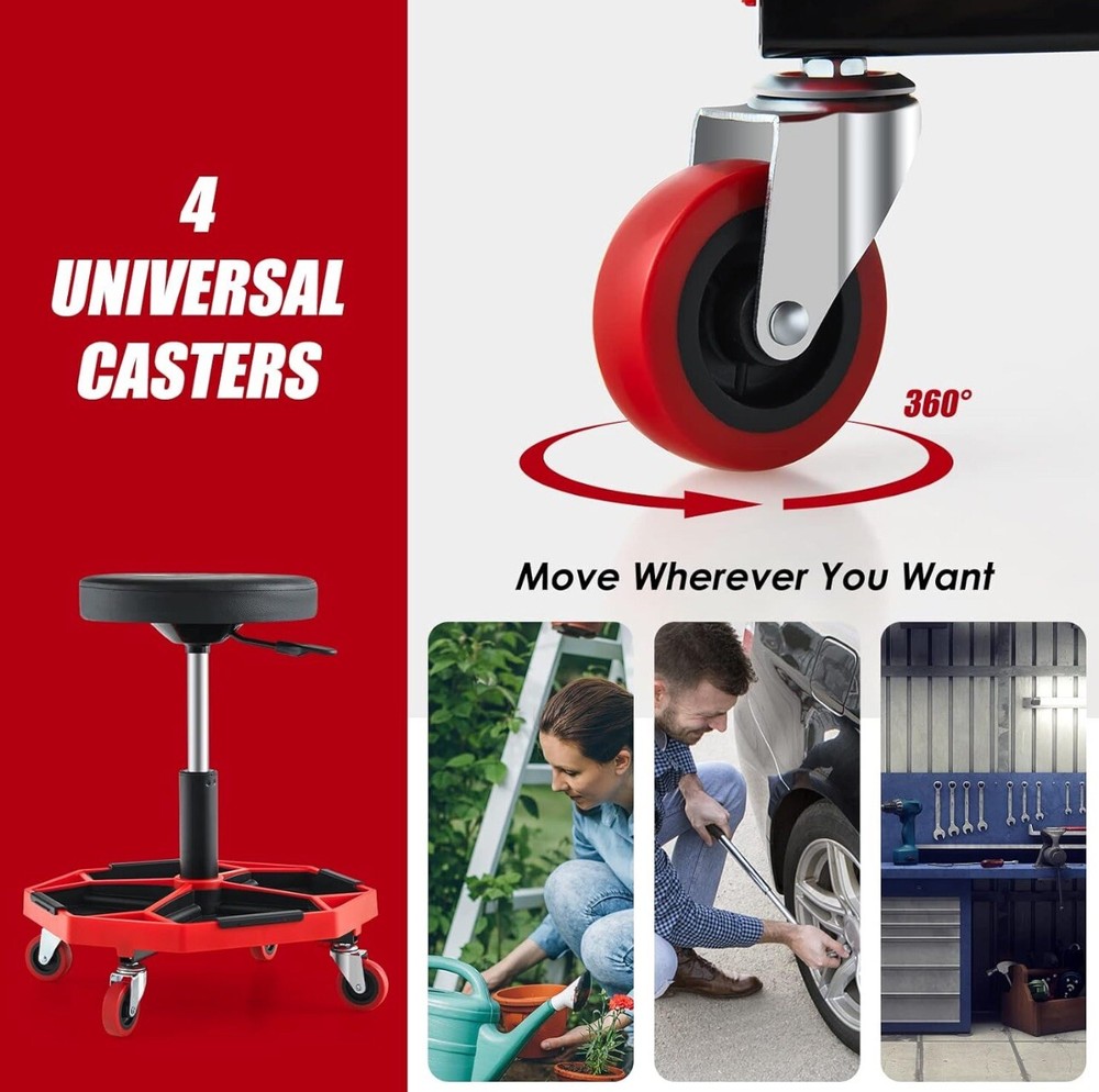 Goplus Rolling Mechanic Stool Adjustable Pneumatic Shop Stool Creeper Seat