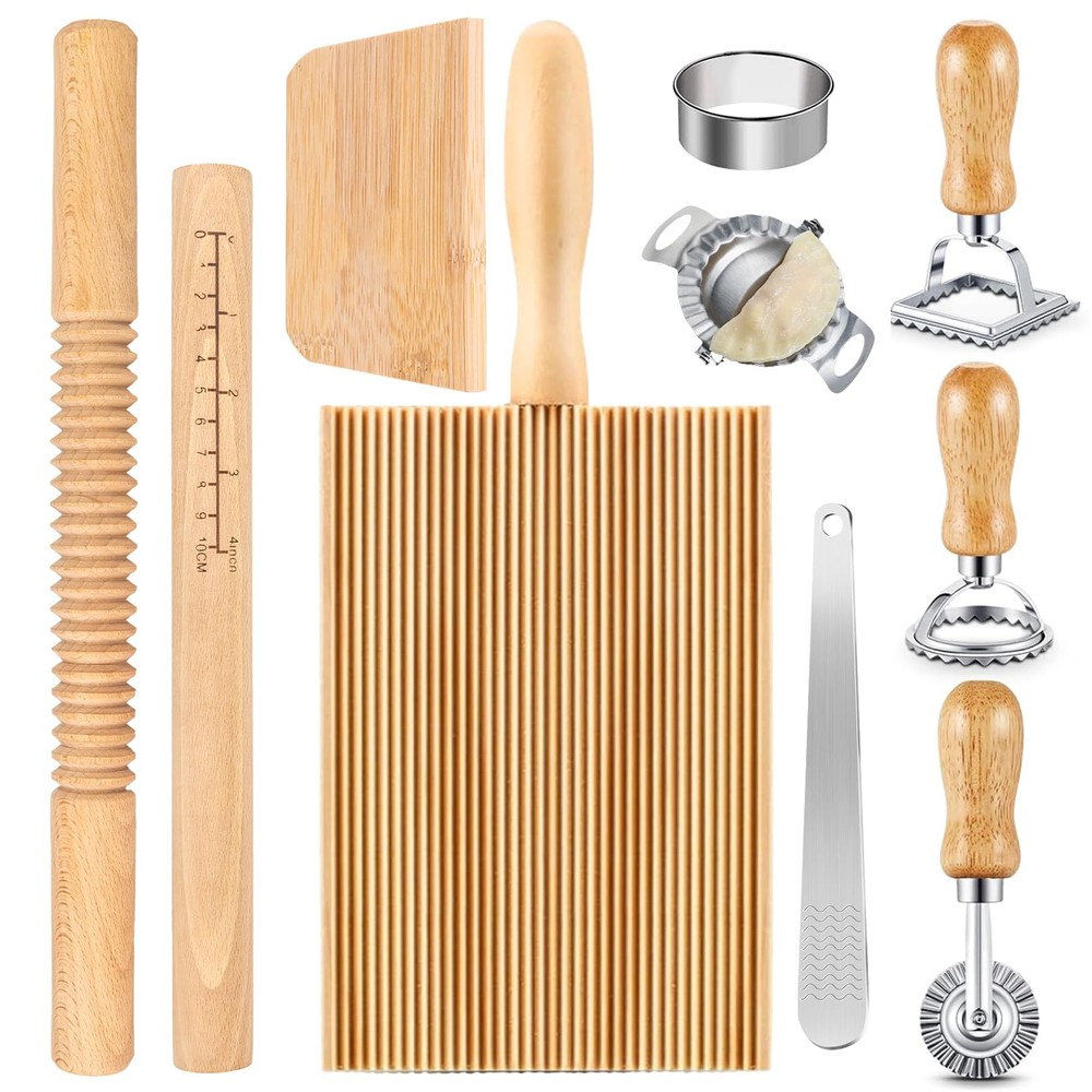 10 Pcs Pasta Making Tools Kit, Wooden Threaded Rolling Pin, Rolling Pin With ...