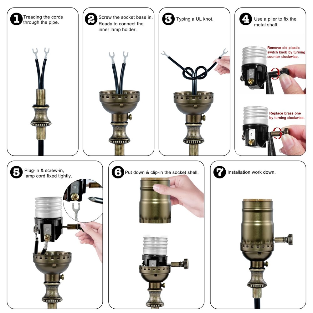 3 Way Lamp Socket with Twist Switch,E26 Standard Medium Screw Light Bulb Sock...