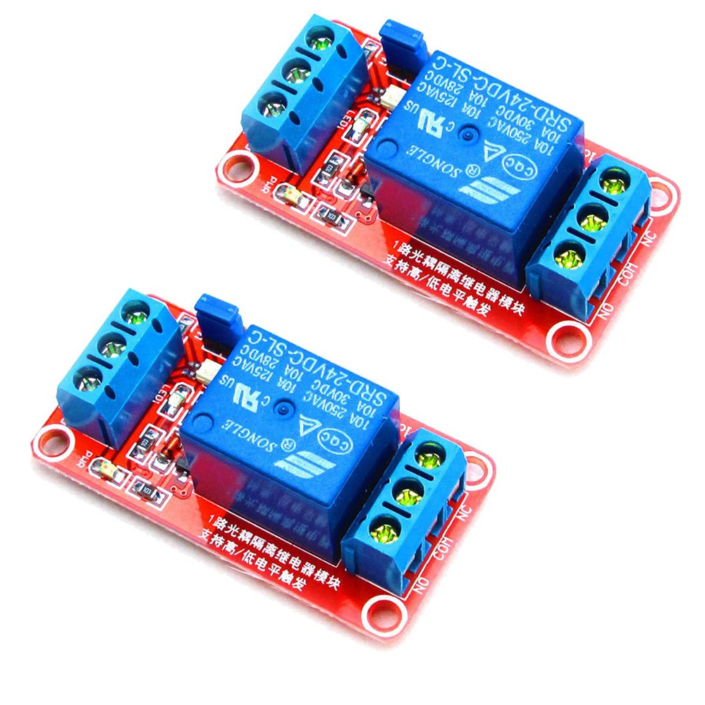2Pcs DC 24V 1 Channel Relay Module with OPTO Isolation Support High or Low Level