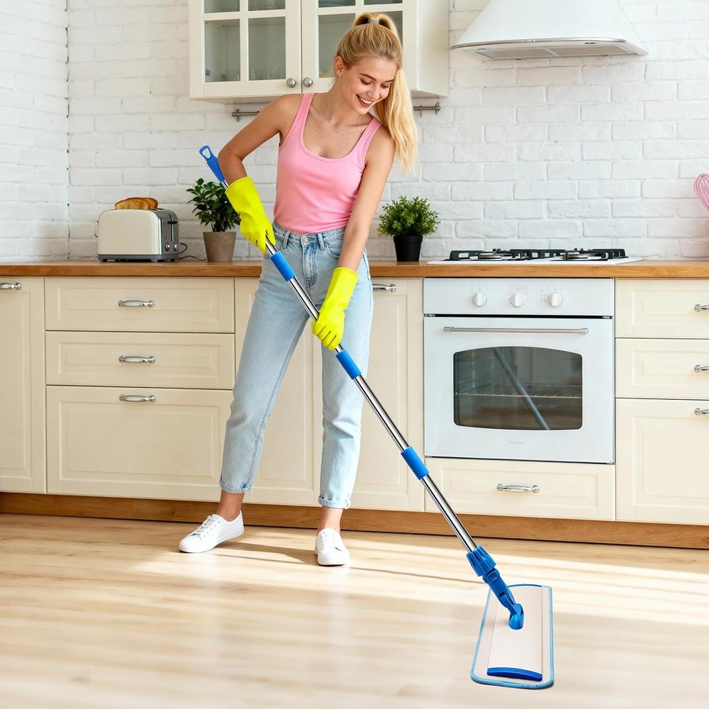 18" Professional Microfiber Mop Floor Cleaning, Flat with Stainless Blue