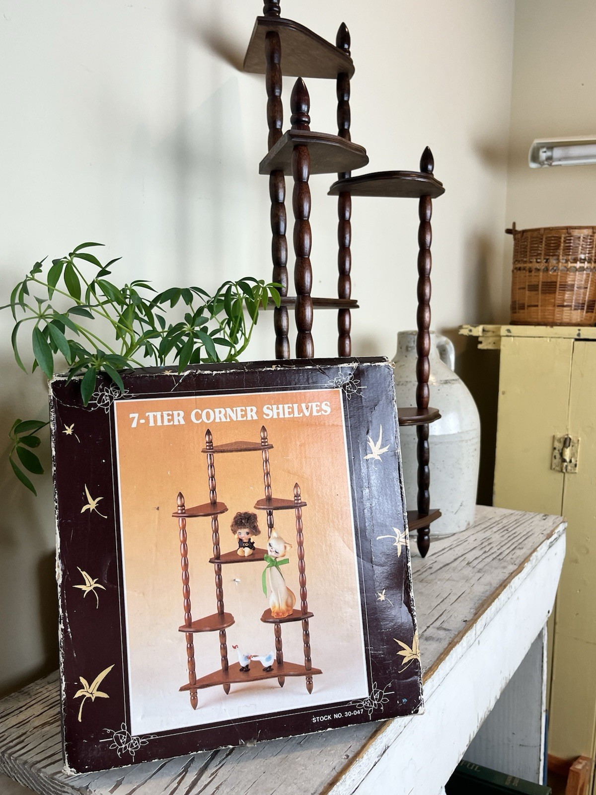 Vintage 1970s Spindle Wooden Corner Curio Display 7 Tiered Display Shelf 24 x 14