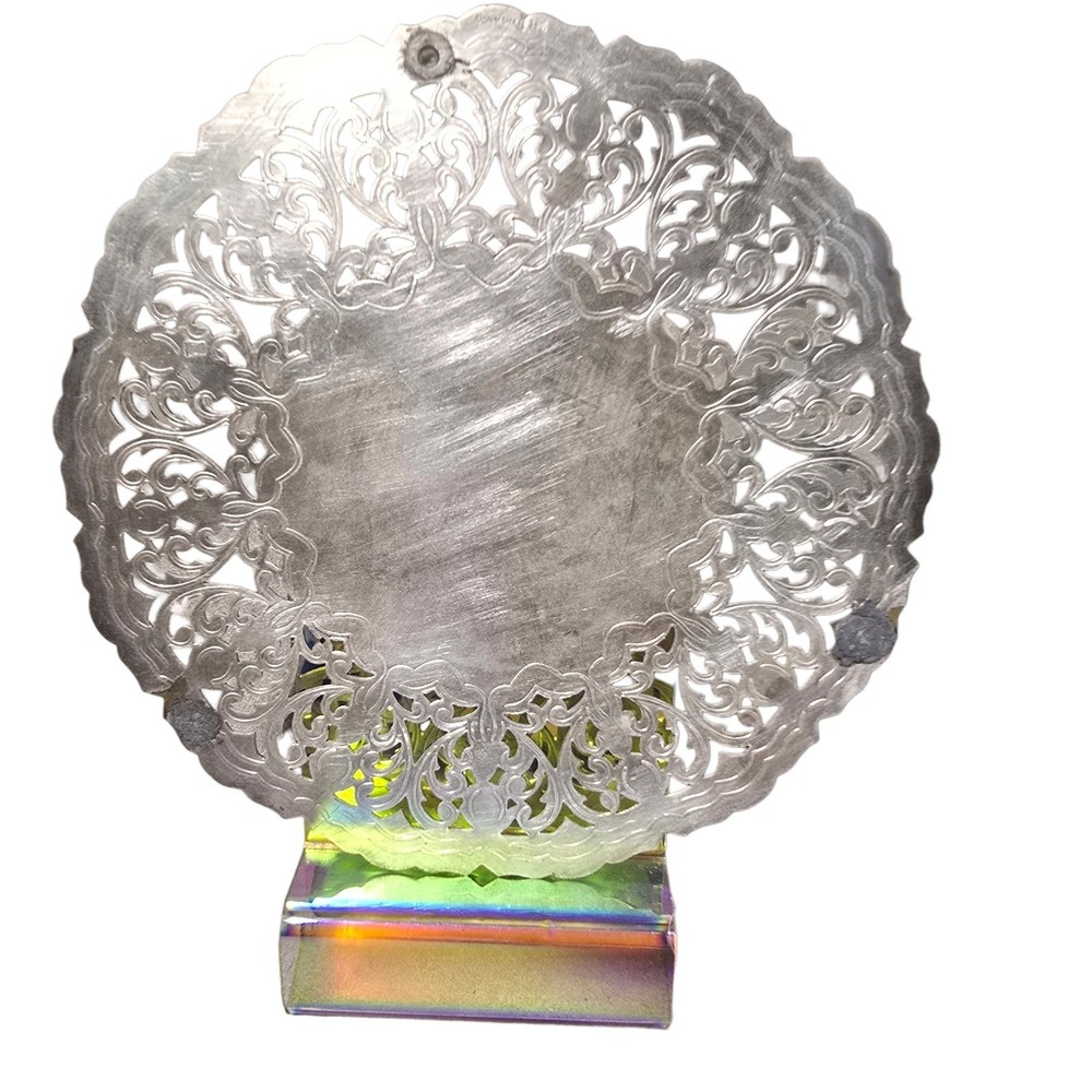 Vintage Marked Denmark Silver Plated Round Pierced Ornate Trivet 7"D