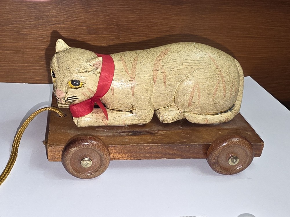 Folk Art Cat Pull Cart Toy