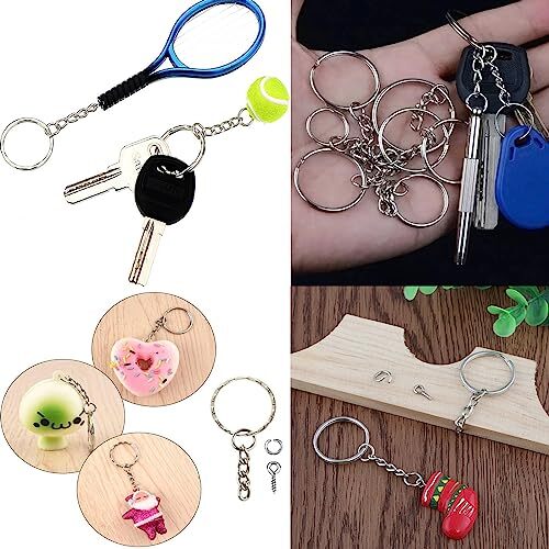 50Sets 1 inch Keychain Rings Silver Split Round Key Ring with Chain and Open
