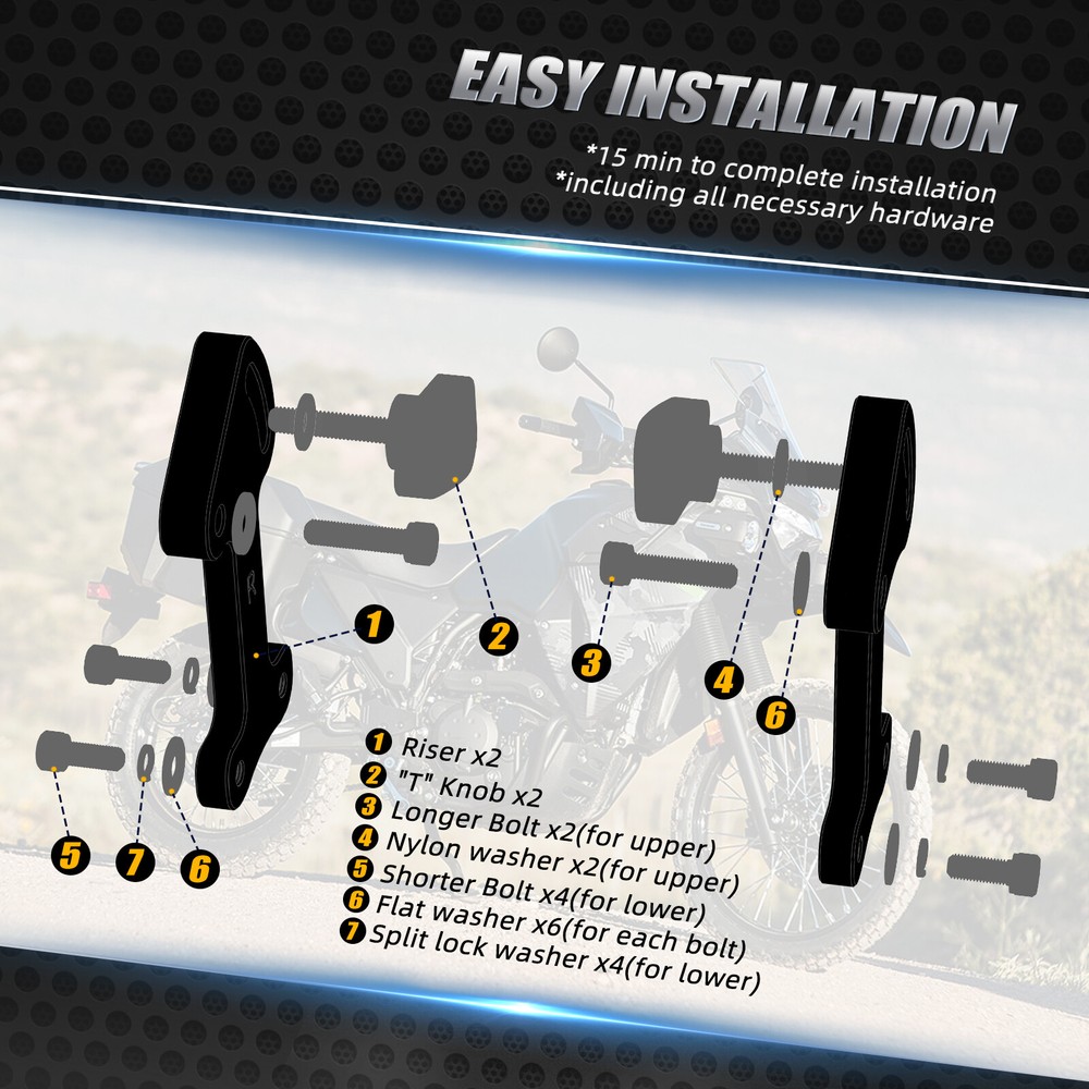 3.25" Windshield Windscreen Bracket Risers Adjustable for Kawasaki KLR650 22-25