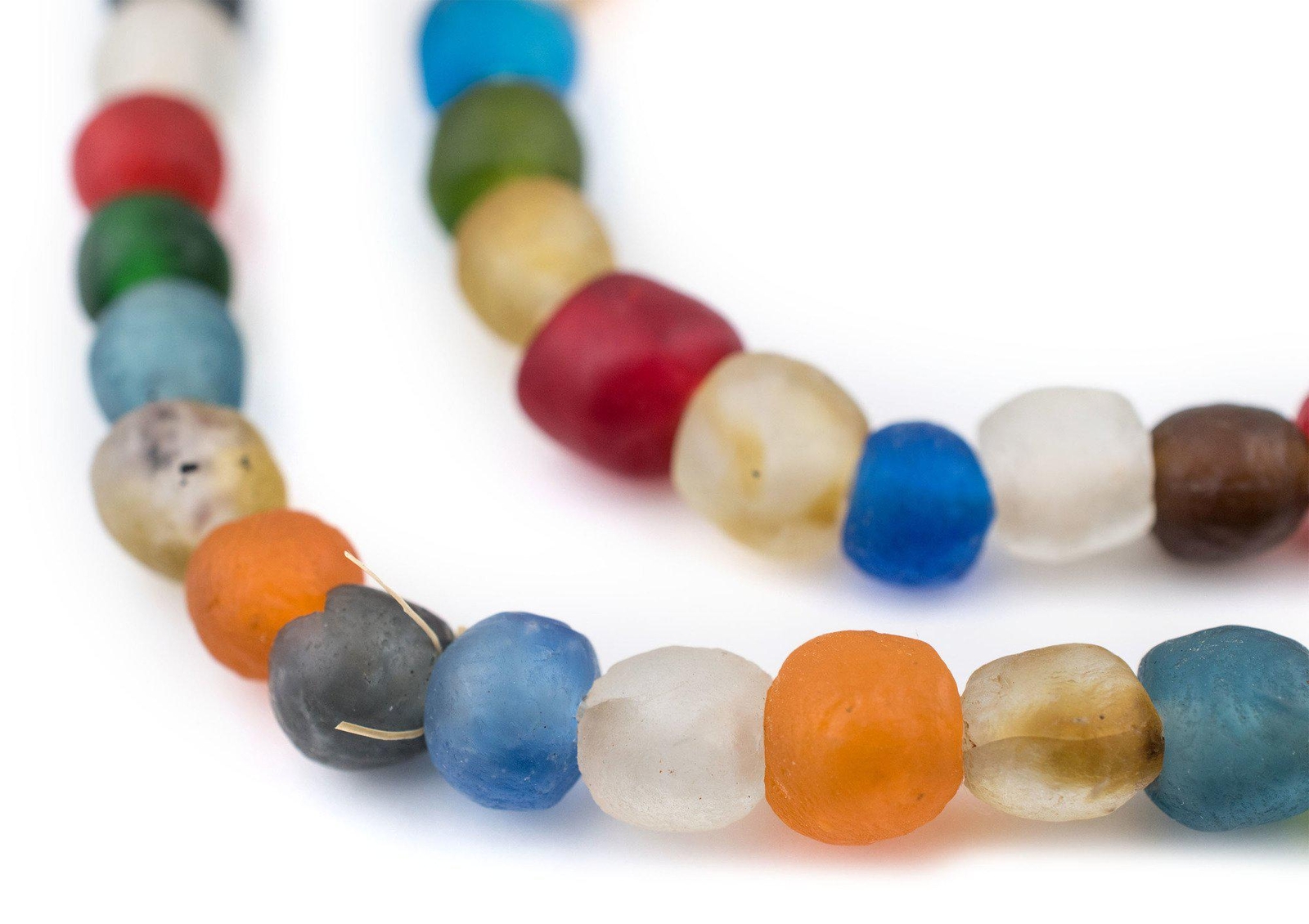 Multicolor Recycled Glass Beads 9mm Ghana African Sea Glass Round Large Hole