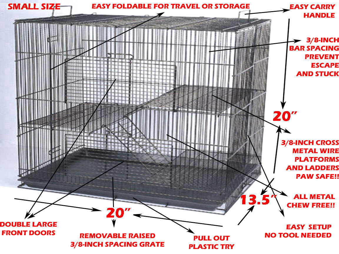 3-Levels 20" Black Chinchilla Guinea Pig Mouse Rat Mice Degu Rabbit Glider Cage
