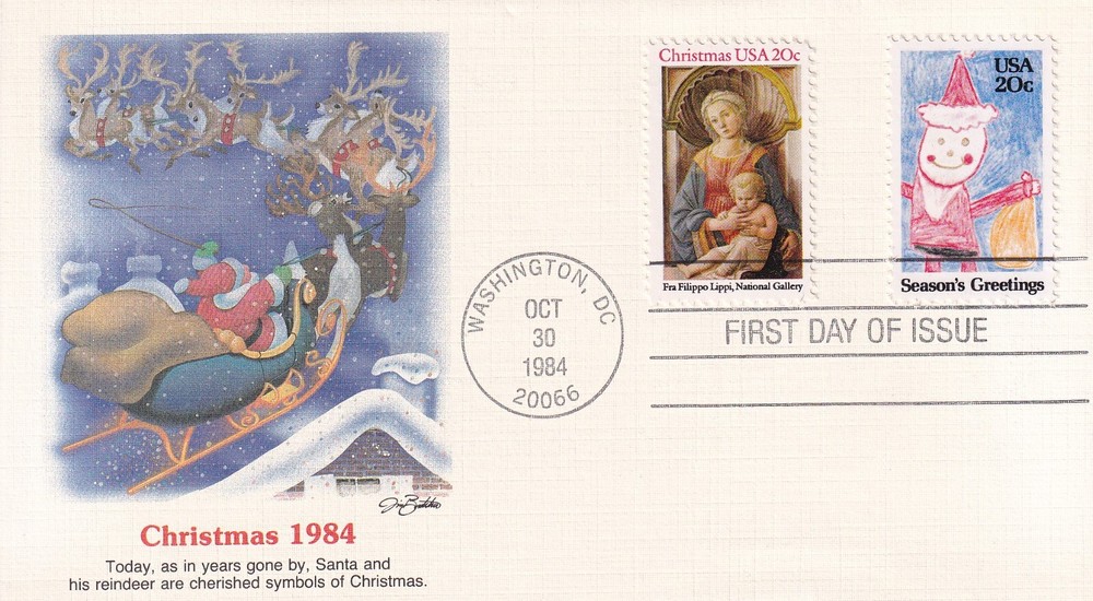 STAMP SCOTT 2107 & 2108 "Madonna & Child" 20 CENT 1984 FDC - A