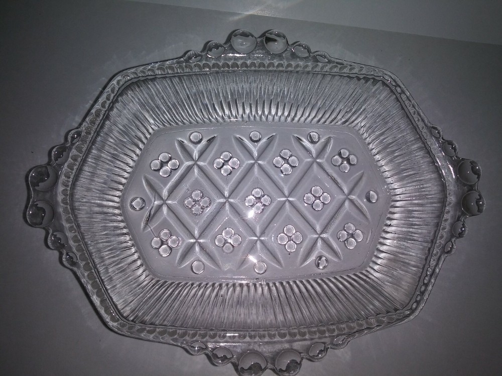 Depression Patterned Glass Double Handled Hobnail Tray