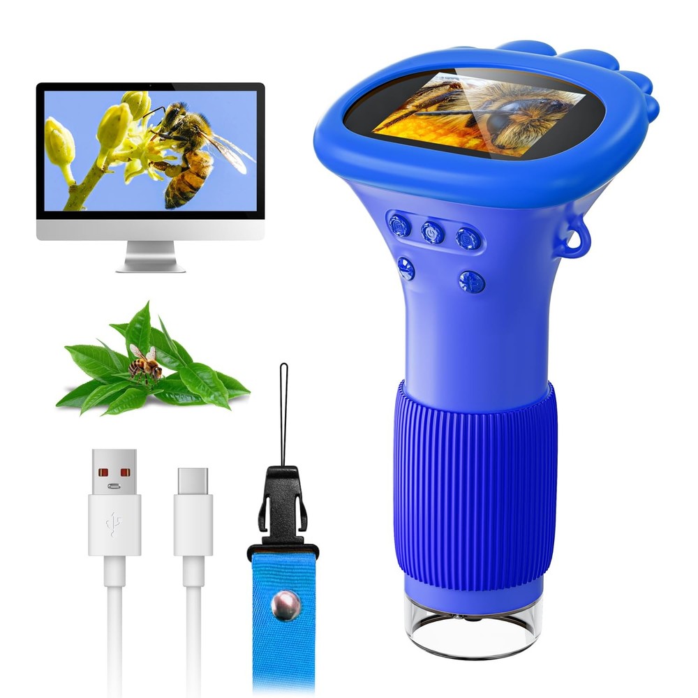 Microscope for Kids, SKYBASIC 2" IPS Screen 1000X Handheld Digital Blue
