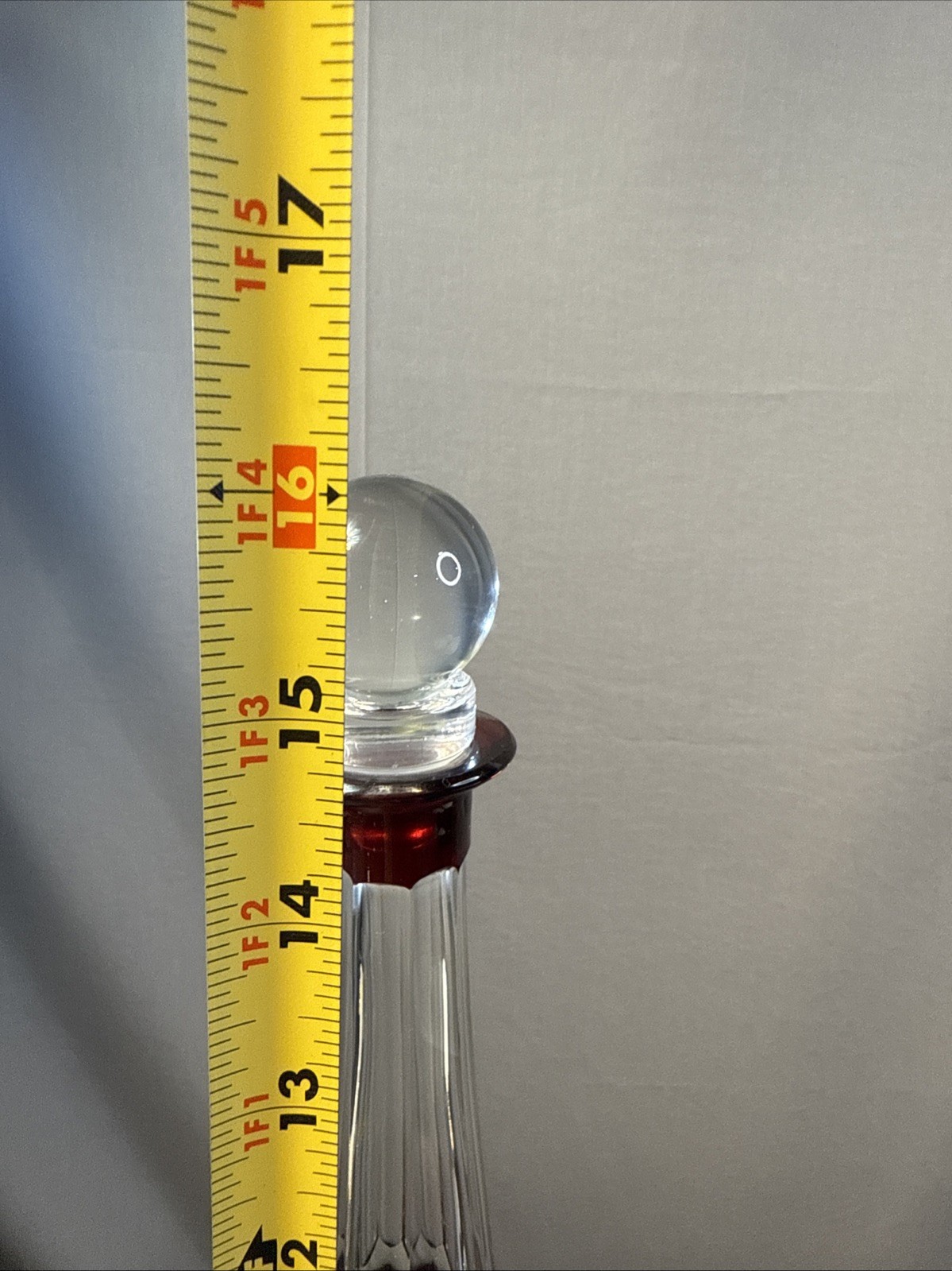 Vintage Bohemian Cranberry to Clear Cut Glass Crystal Decanter with Stopper