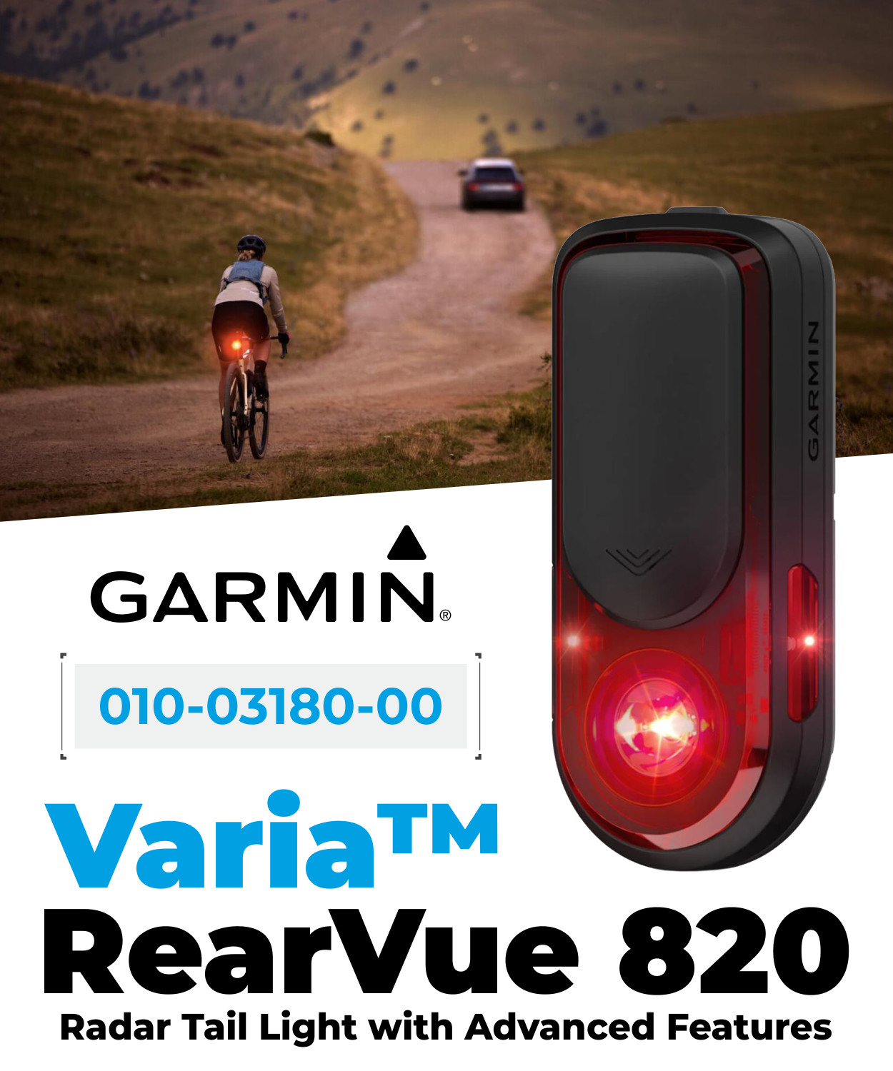 Garmin Varia RearVue 820 Advanced Rearview Radar & Tail Light for Cyclists