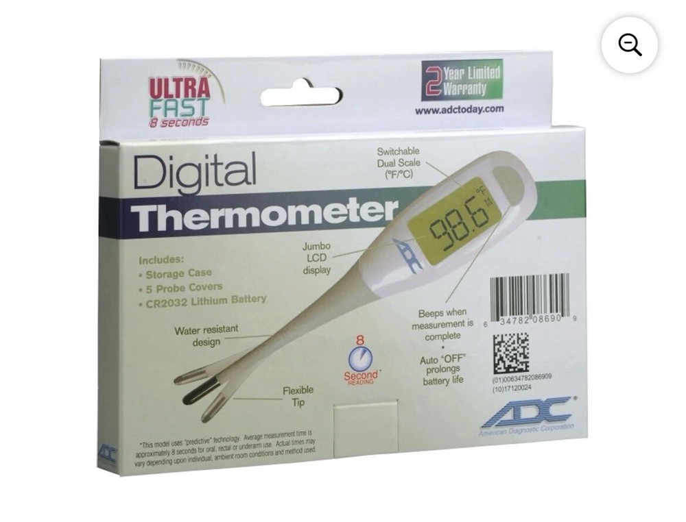 NEW ADC Digital Thermometer, Flexible Tip and Large Quick Read LCD Display