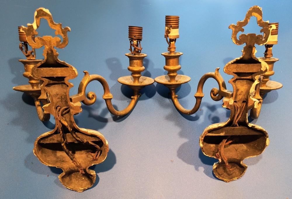 Pair 2-Arm Bronze Wall Sconces Classic Form Bronze