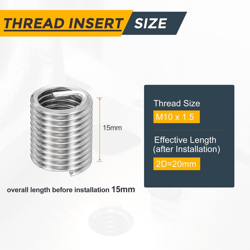 20pcs Wire Thread Inserts M10 x 1.5 x 2D Metric Helical Threaded Sleeve