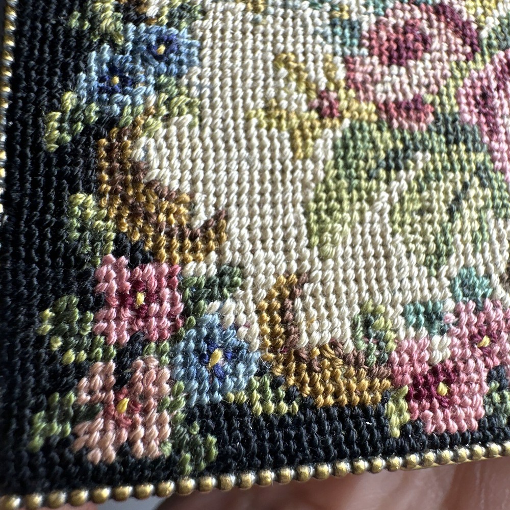 Vintage Compact Mirror Needlepoint Petit Point