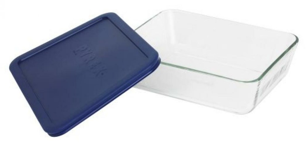 Pyrex Simply Store 6-Cup Rectangular Glass Food Storage Dish,Blue, 6 Cup