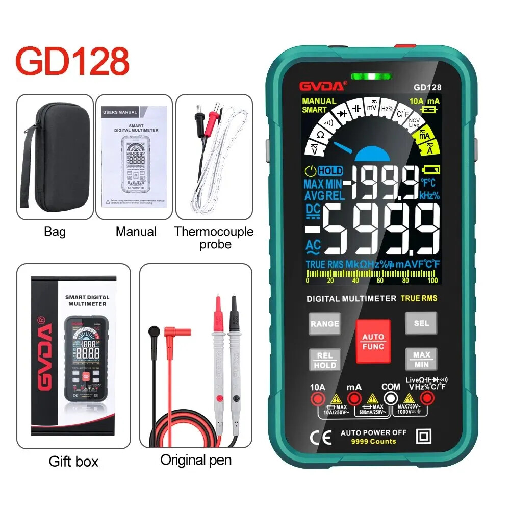 New 9999 Counts Digital Multimeter Smart Auto Range 1000V 10A Tester AC DC DMM