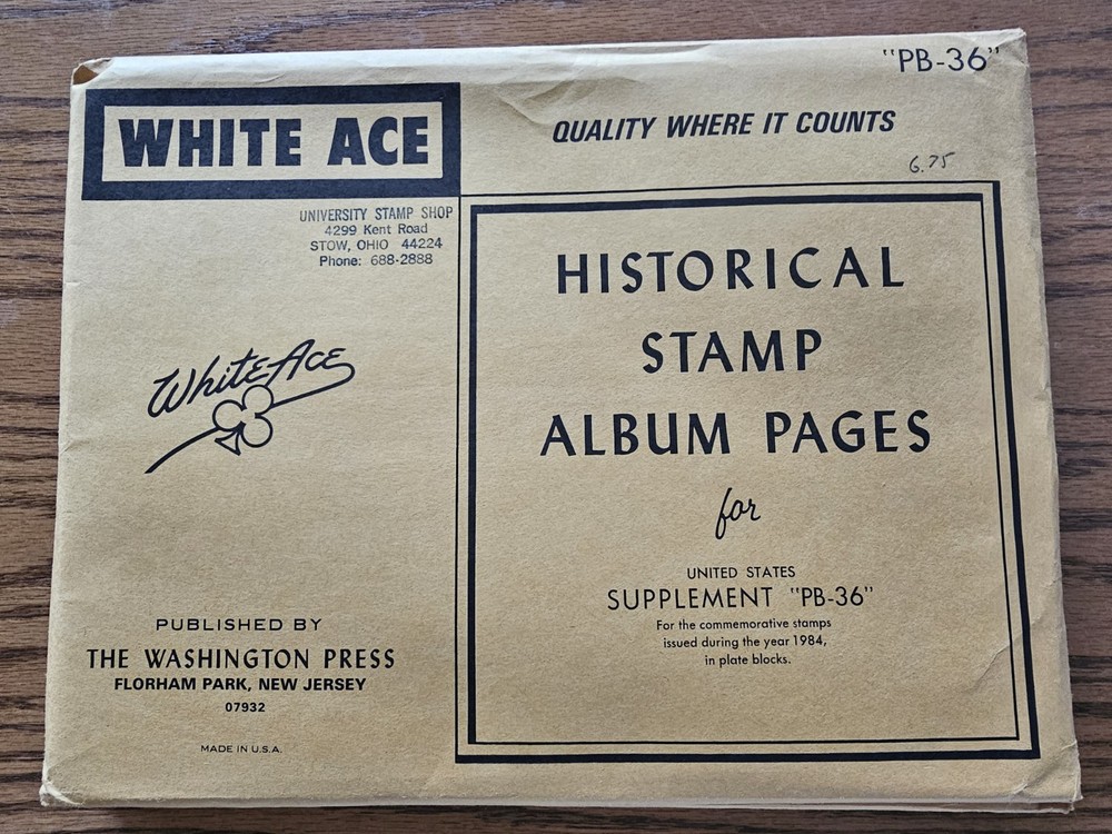 White Ace Stamp Supplement PB-36 for 1984 Commemorative Plate Blocks NOS