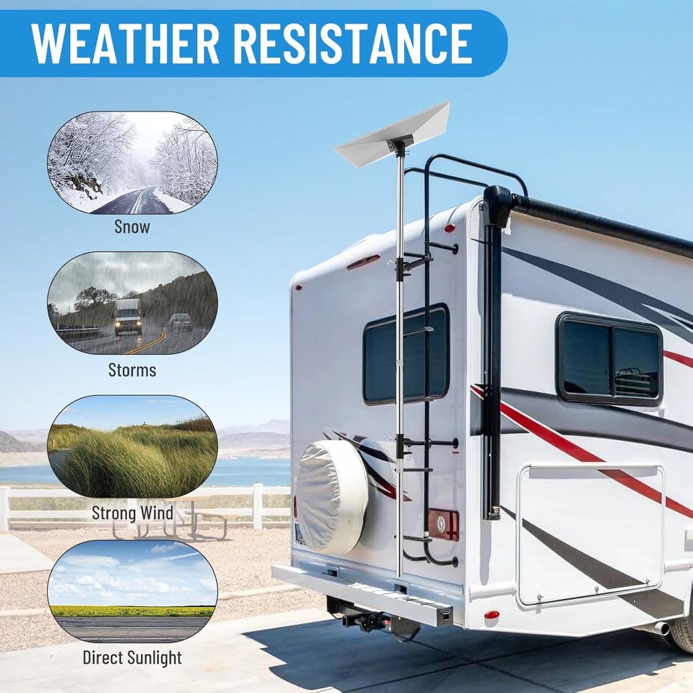 RV Ladder Pole Mount Kit,10ft Adjustable Stainless Steels Bracket with Hardware