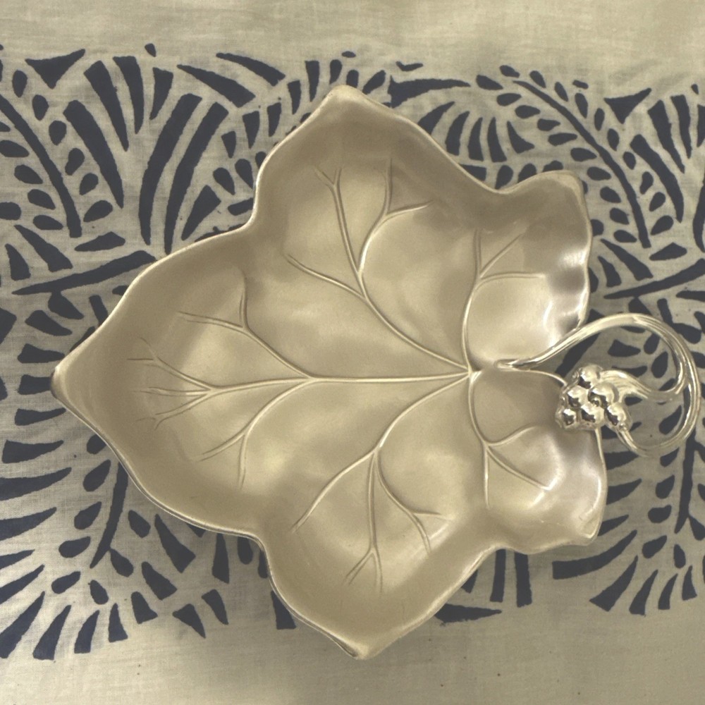 Silver Plated  Decorative Dish Grape Leaf Footed By Ikora Vintage 1975. Beauty