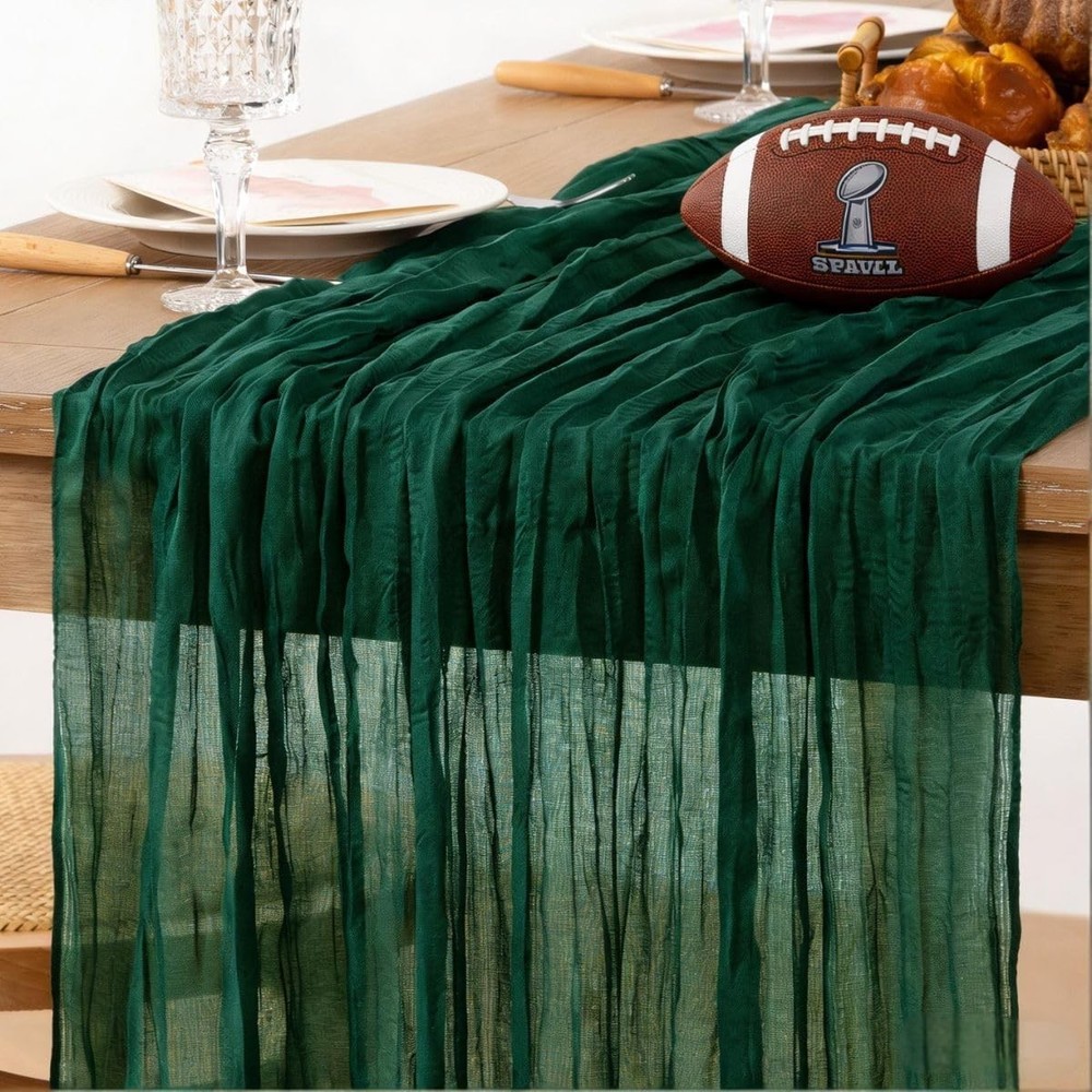 MLMC Emerald Green Table Runner Boho Dark Green Cheesecloth Table Runner 10ft Sh