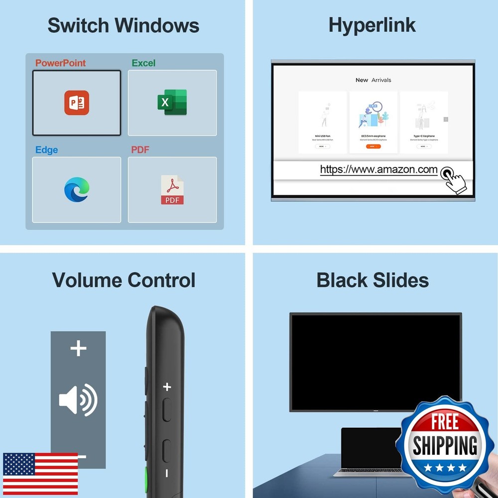 Rechargeable Presentation Clicker with Laser Pointer for Powerpoint Presentat