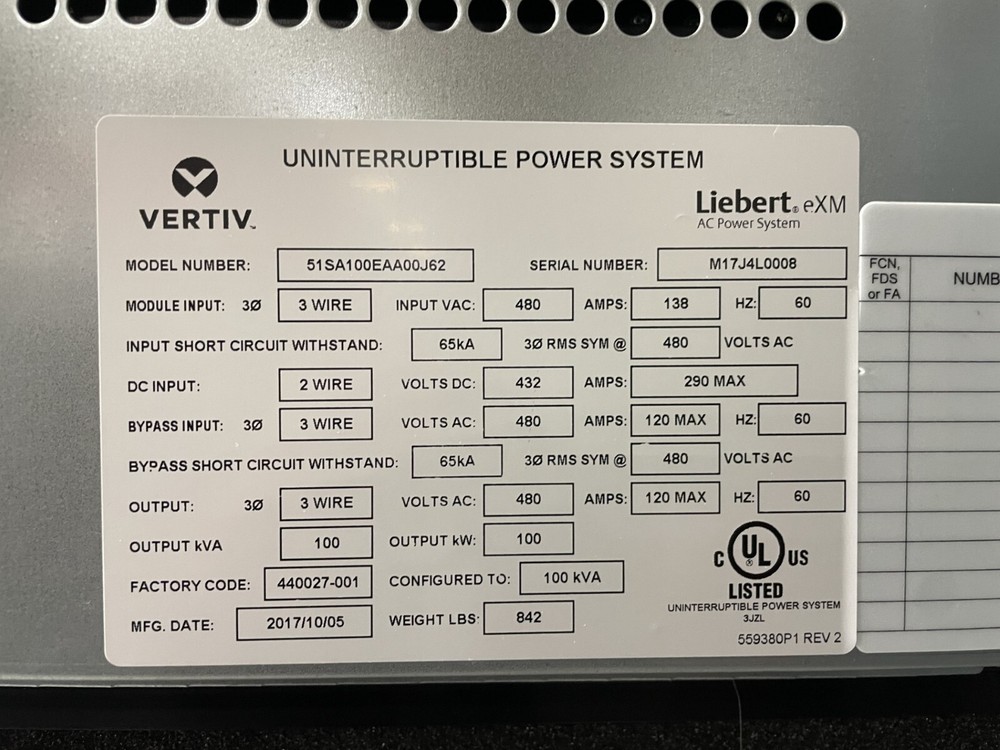 Vertiv Liebert EXM 100kW UPS System