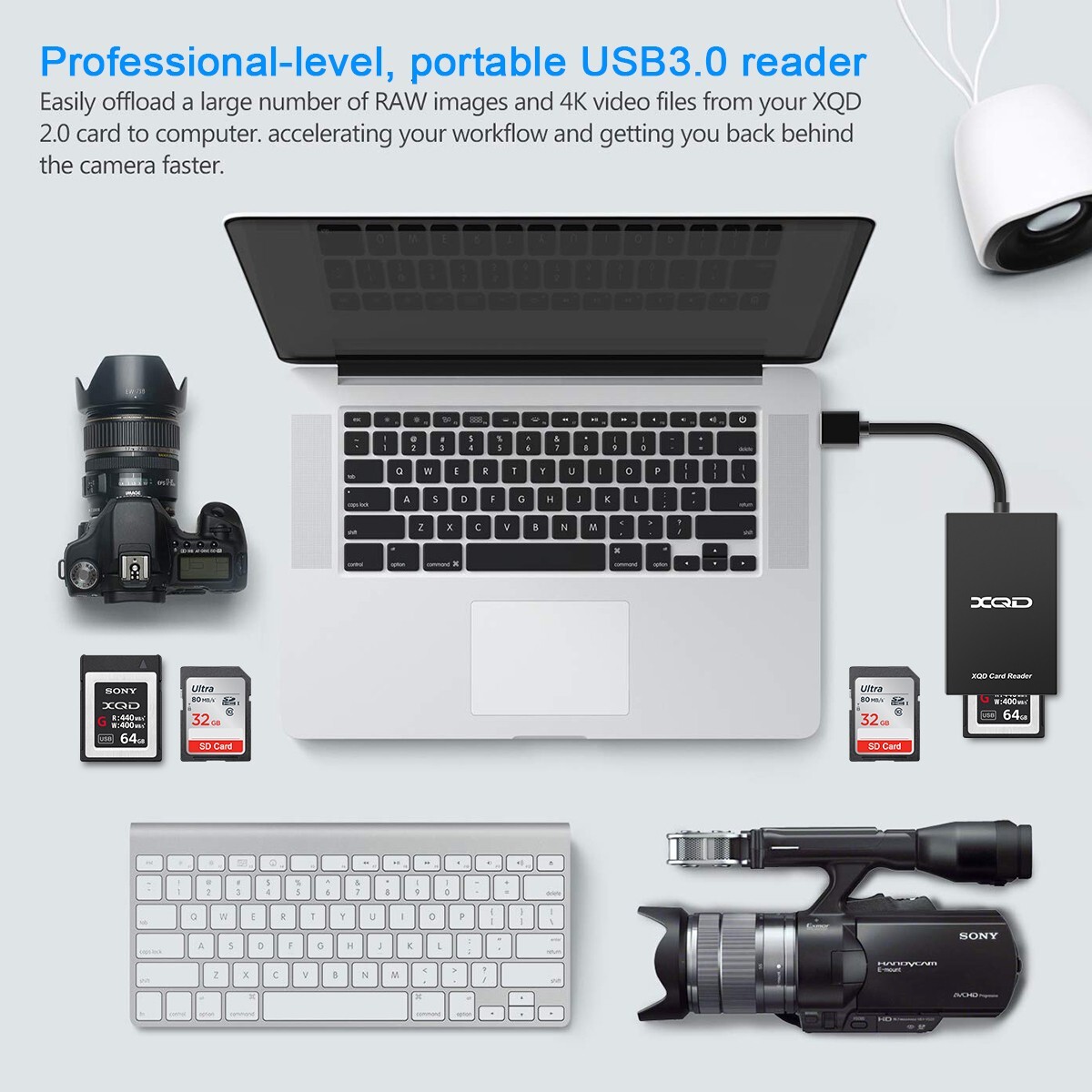 USB 3.0 XQD/SD 2 in 1 Card Reader, Sony XQD Memory Card Reader 5Gpbs Super Speed