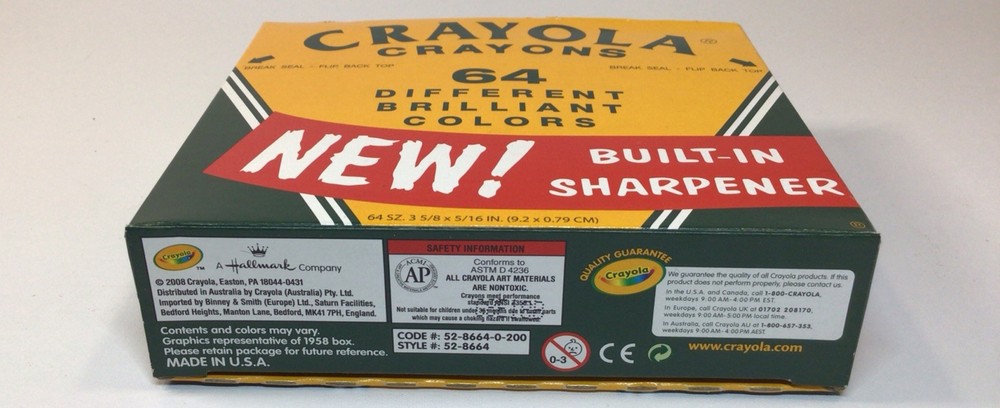 Binney & Smith Crayola 64 Pack Crayons Box Built-In Sharpener 2008