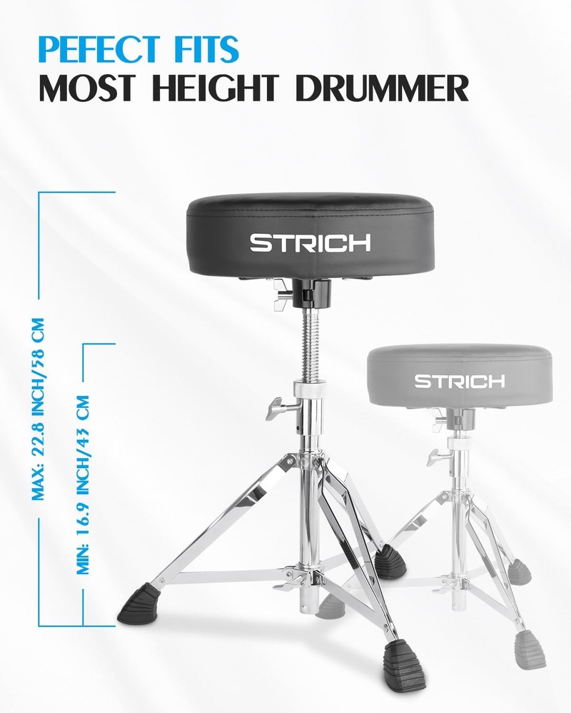 Strich Drum Throne, Height Adjustable Padded Seat Drum Stool, Heavy Du