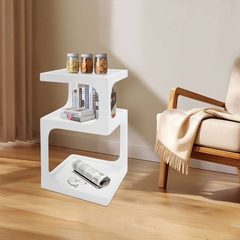 3-Tier Solid Wood Nightstand, End Table for Small Spaces with Open Storage