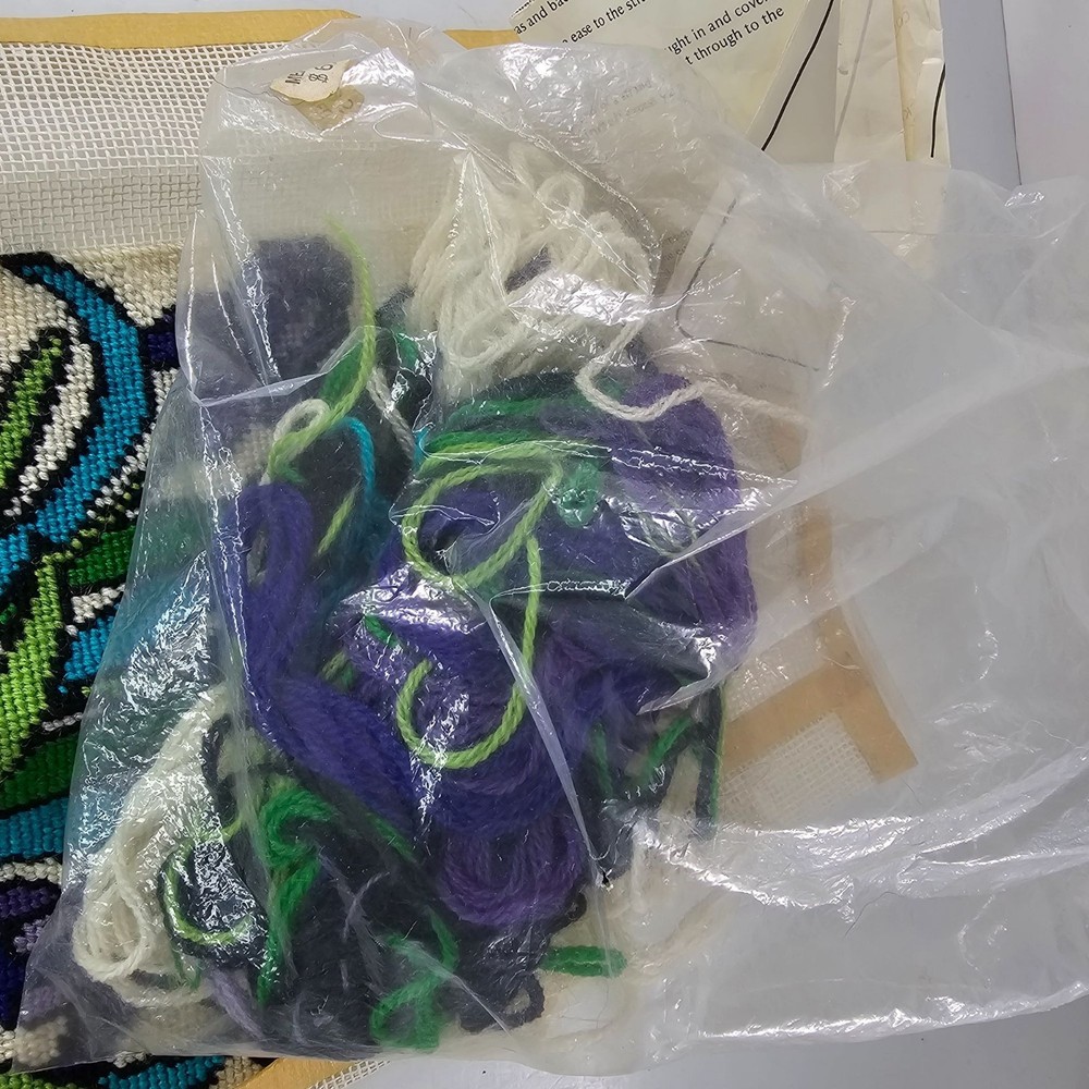 Iris Needlepoint Kit Trio3 Finished Extra Yarn & Canvas