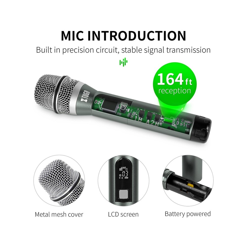 XTUGA UF4600 4 Channel UHF Wireless Microphone System Cordless Microphone wit...