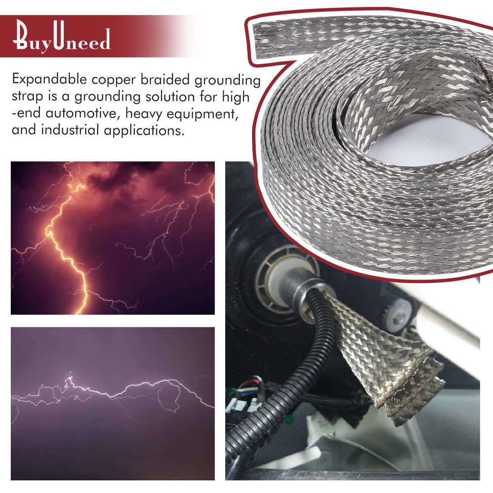 Expandable Cable Sleeve Braided Shield Tinned Copper Wire Ground Strap Lot
