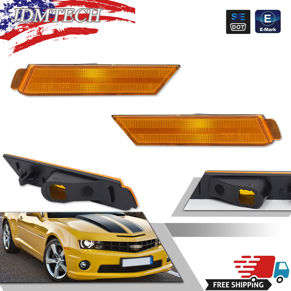 Pair Amber Lens Front Side Marker Signal Light Reflectors For 10-15 Chevy Camaro