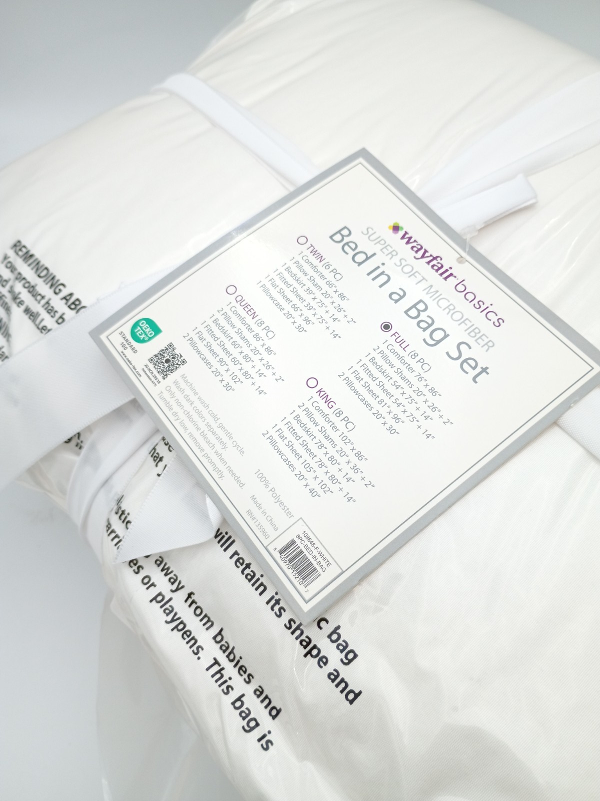 Wayfair Basics 8pc Full Super Soft Microfiber Bed in a Bag Set - Brand New-White